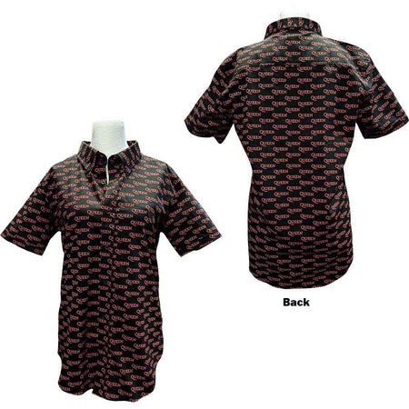 Queen - Logo Pattern All Over Print - Casual Button Down Black Shirt