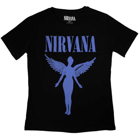 Nirvana - Angelic Blue Mono - Ladies Junior Black T-shirt