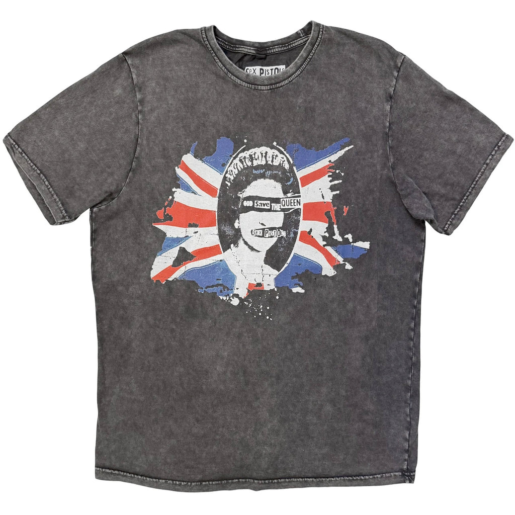 Sex Pistols - God Save The Queen Flag- Charcoal Grey Stone Wash  t-shirt