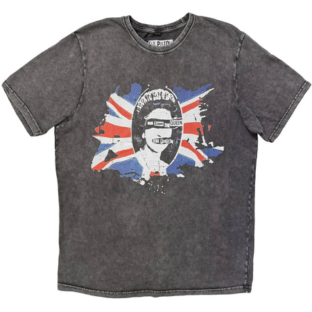 Sex Pistols - God Save The Queen Flag- Charcoal Grey Stone Wash  t-shirt