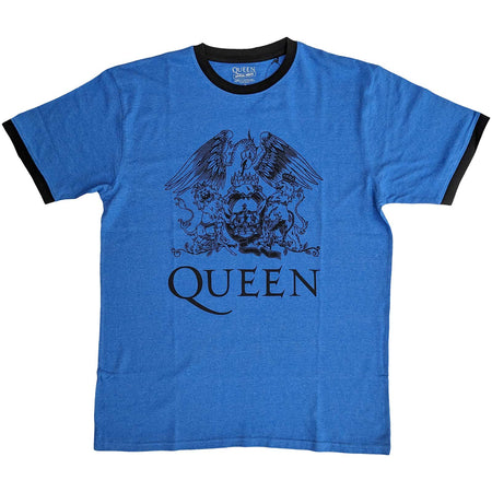 Queen - Freddie Mercury - Crest Logo - Blue Ringer T-shirt