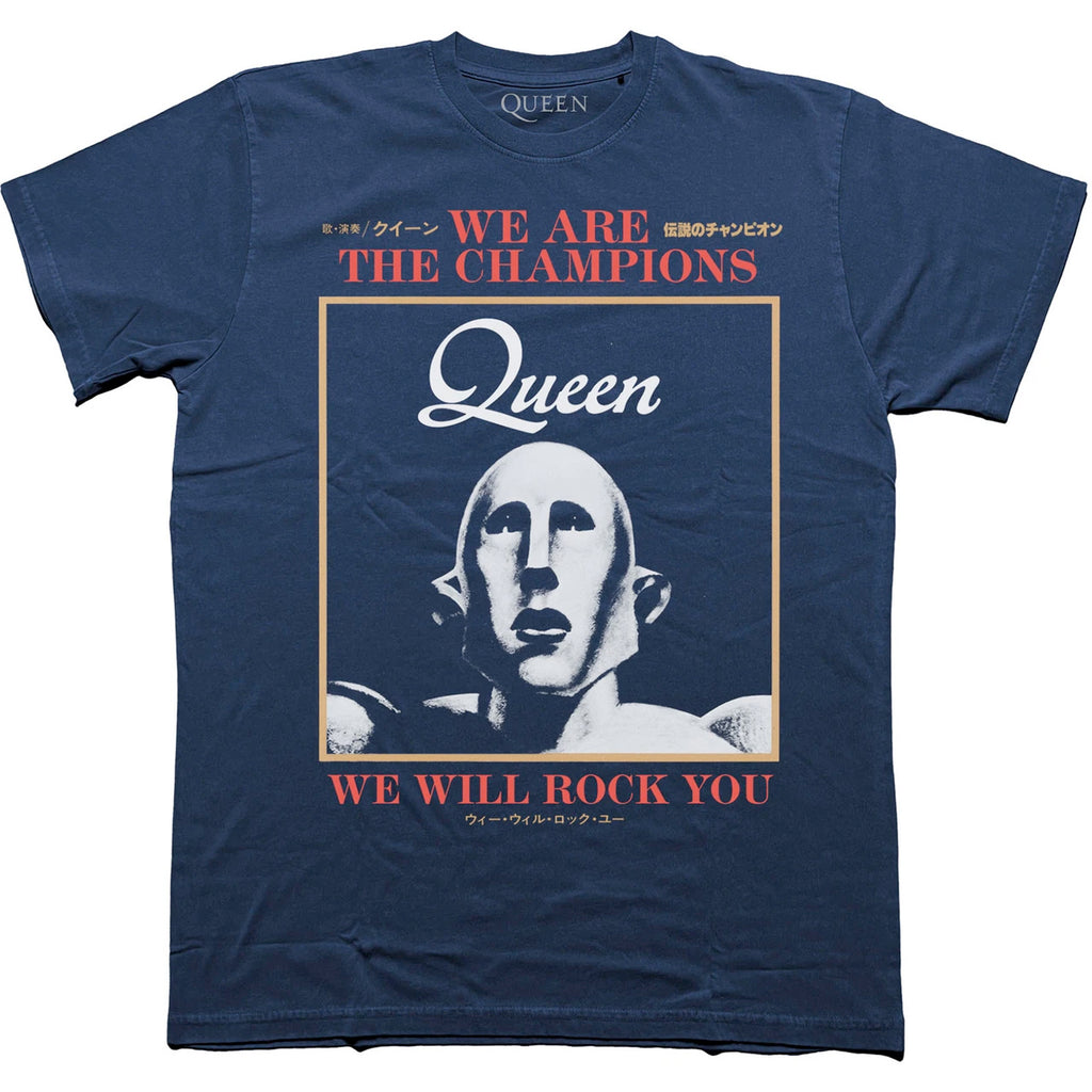 Queen - We Are The Champions We Will Rock You - Navy Blue t-shirt