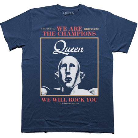 Queen - We Are The Champions We Will Rock You - Navy Blue t-shirt