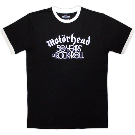 Motorhead - 50 Years Text Lock Up - Black Ringer t-shirt