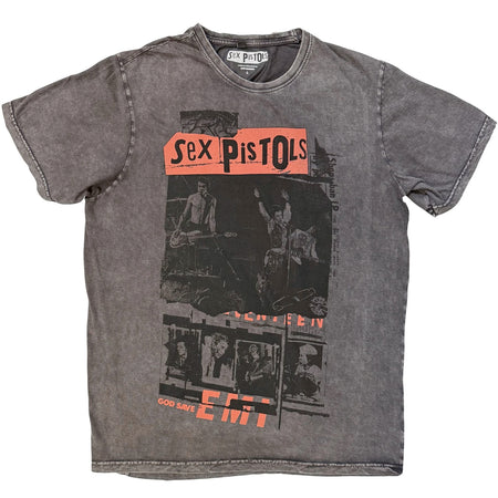 Sex Pistols - Photo Collage- Charcoal Grey Stone Wash  t-shirt