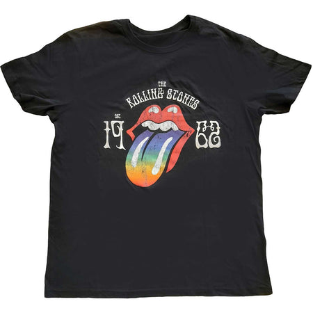 Rolling Stones - Sixty Rainbow Tongue '62 Hi Build Logo -  Black t-shirt