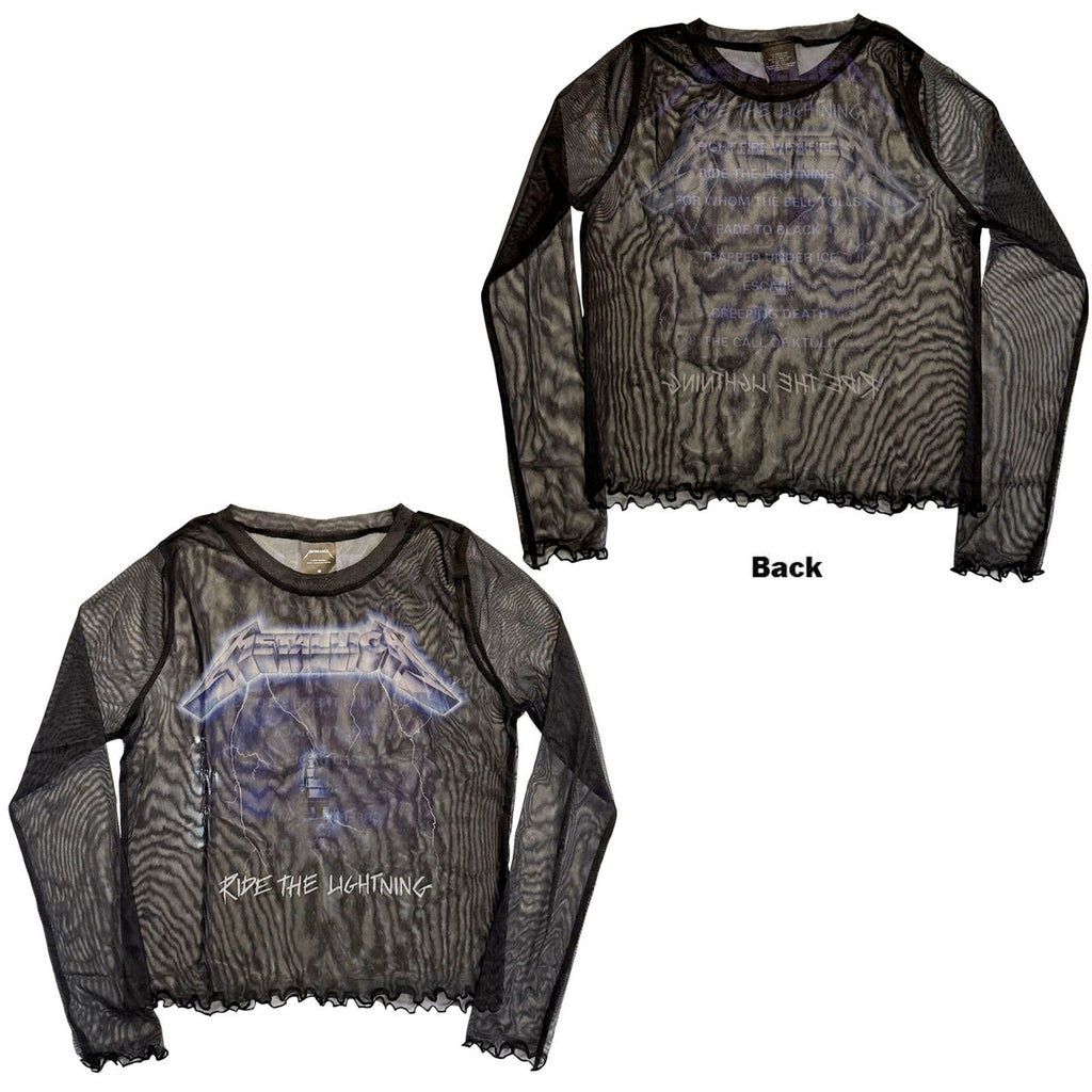 Metallica - Ride The Lightning - Ladies Long Sleeve Mesh  Crop Top t-shirt