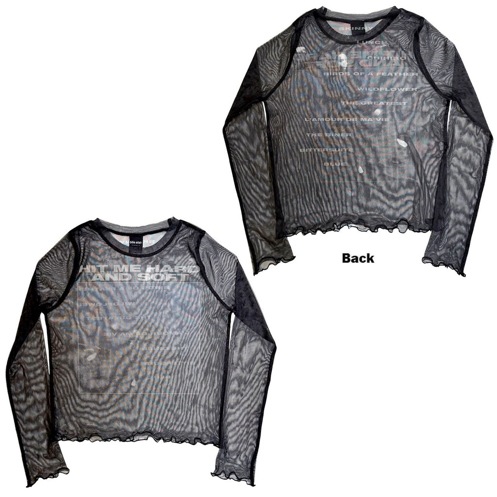 Billie Eilish - HMHAS Tracklist - Ladies Long Sleeve Mesh  Crop Top t-shirt