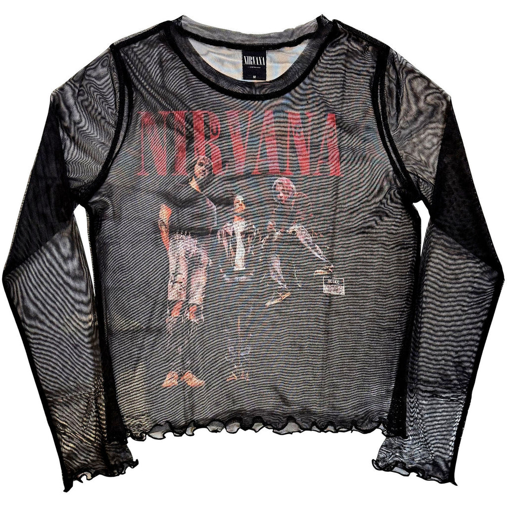 Nirvana - In Utero Band Photo - Ladies Long Sleeve Mesh  Crop Top t-shirt