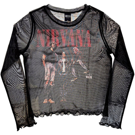 Nirvana - In Utero Band Photo - Ladies Long Sleeve Mesh  Crop Top t-shirt