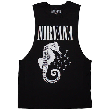 Nirvana - Seahorse & Logo Mono -  Black Sleeveless Tank t-shirt