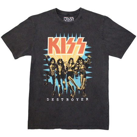 Kiss - Destroyer 3D Logo - Charcoal Grey Stone Wash  t-shirt