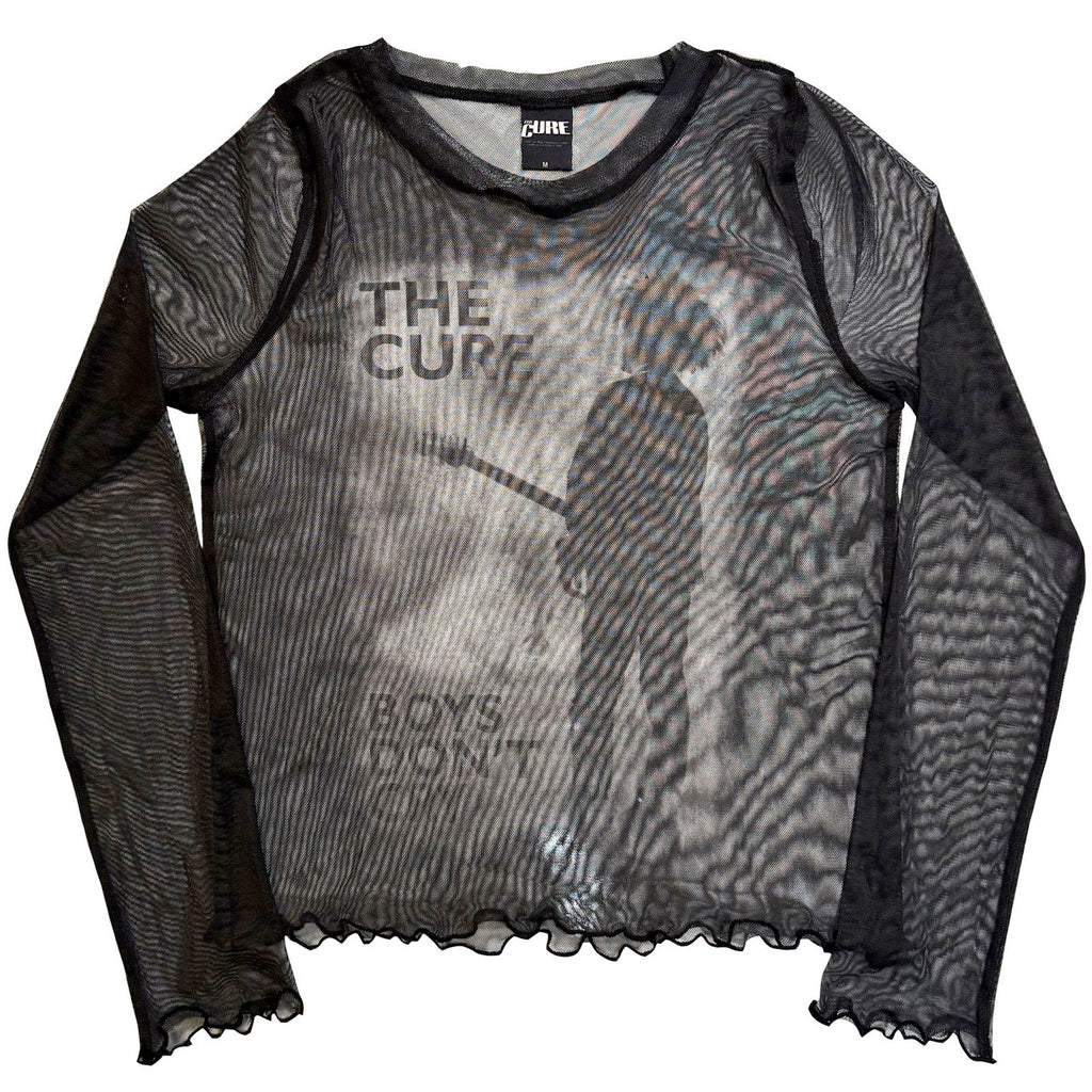 The Cure - Boys Don't Cry B/W - Ladies Long Sleeve Mesh  Crop Top t-shirt