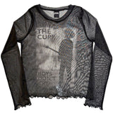 The Cure - Boys Don't Cry B/W - Ladies Long Sleeve Mesh  Crop Top t-shirt