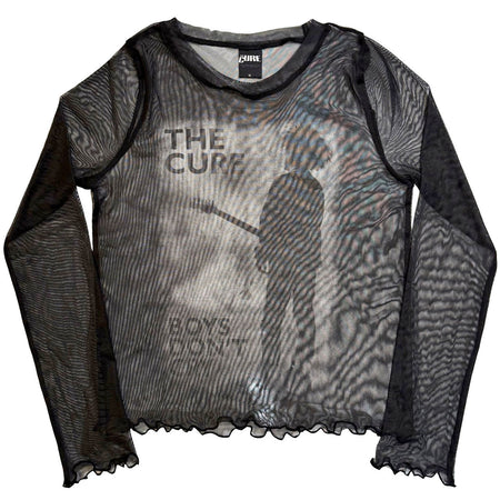 The Cure - Boys Don't Cry B/W - Ladies Long Sleeve Mesh  Crop Top t-shirt