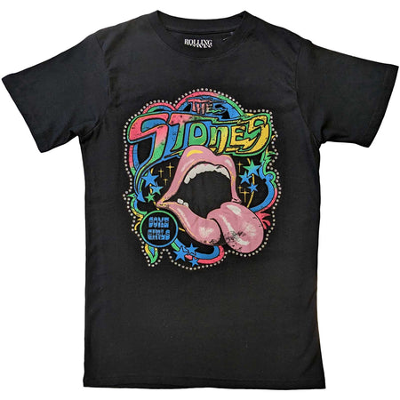 Rolling Stones - Some Girls Neon Tongue Diamante - Embellished Black t-shirt