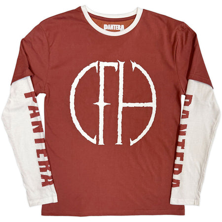 Pantera - Frayed Logo - Red & White Layered Longsleeve  t-shirt