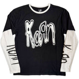 Korn - Metallic Logo - Black & White Layered Longsleeve  t-shirt
