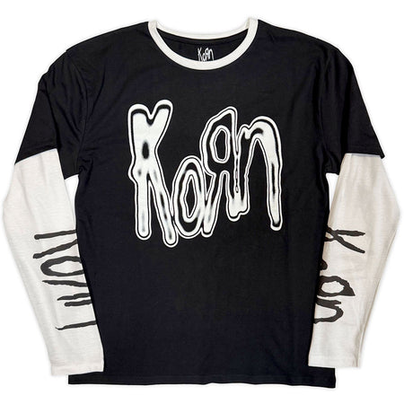 Korn - Metallic Logo - Black & White Layered Longsleeve  t-shirt