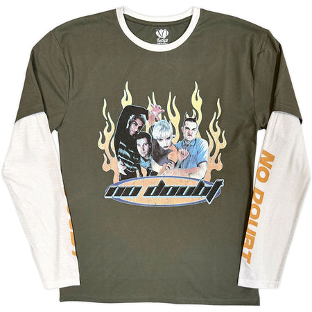 No Doubt - Flames - Green & White Layered Longsleeve  t-shirt