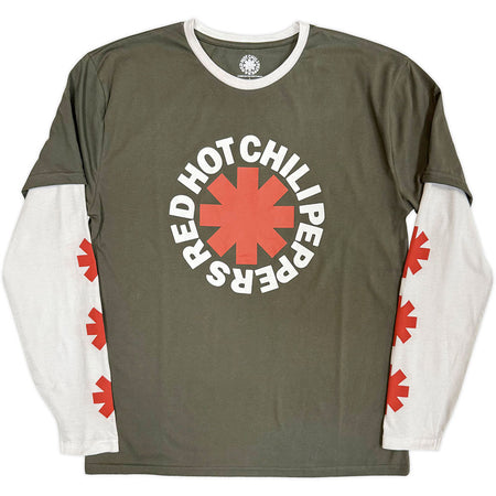 Red Hot Chili Peppers - Classic Asterisk - Green & White Layered Longsleeve  t-shirt