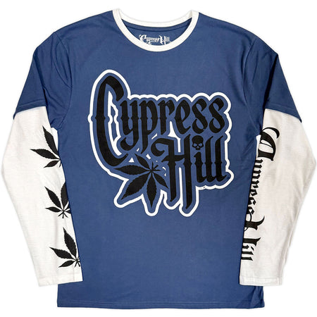 Cypress Hill - Leaf & Logo - Denim Blue & White Layered Longsleeve  t-shirt