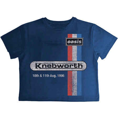 Oasis - Knebworth '96 - Ladies Navy Blue Crop Top t-shirt