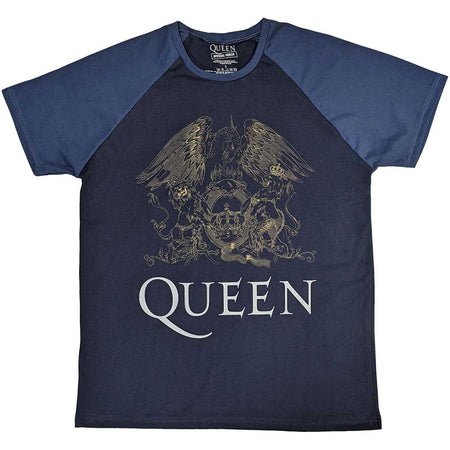 Queen - Freddie Mercury - Crest - Navy Blue & Denim Blue Raglan T-shirt
