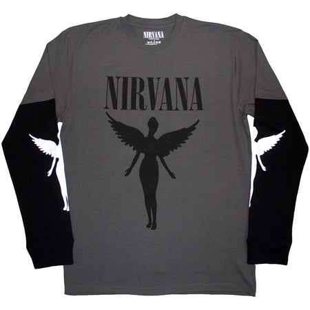Nirvana - In Utero Mono -  Grey & Black Layered Longsleeve  t-shirt