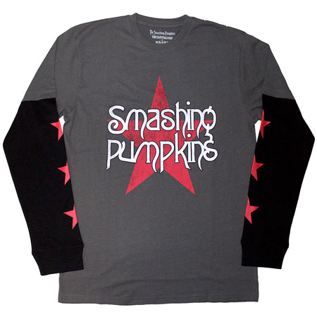Smashing Pumpkins - Star Logo - Charcoal Grey & Black Layered Longsleeve  t-shirt