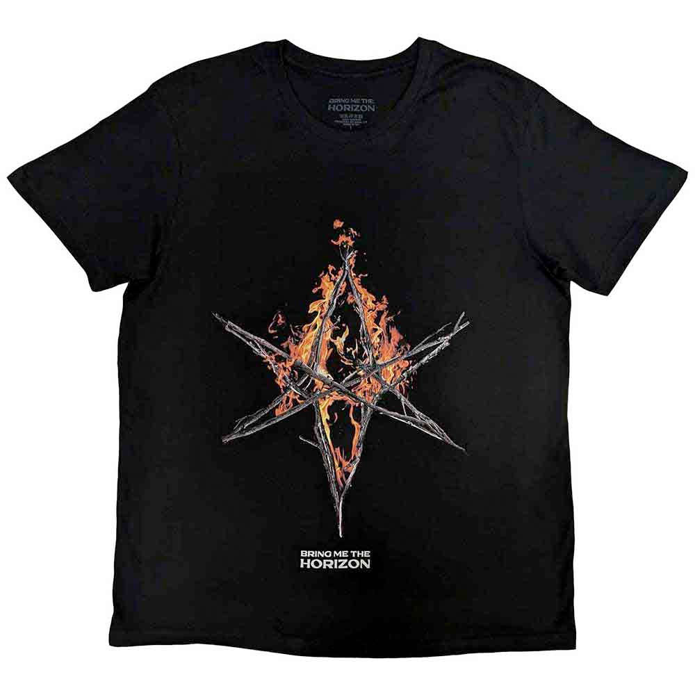 Bring Me The Horizon - Flame Hex & Text Logo - Black t-shirt