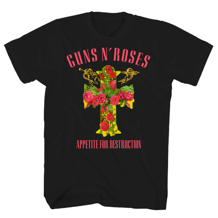 Guns N Roses - Rose Cross - Black  t-shirt