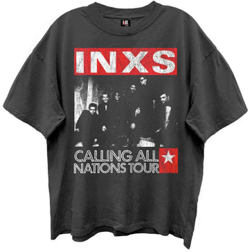 INXS -  Calling All Nations Tour - Black Enzyme Wash Retro Style  t-shirt