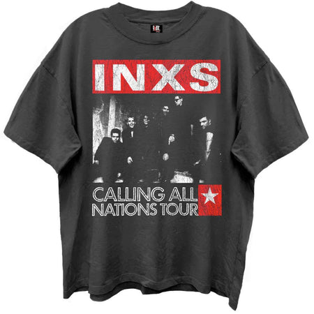 INXS -  Calling All Nations Tour - Black Enzyme Wash Retro Style  t-shirt