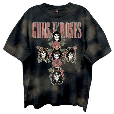 Guns N Roses - Rose Cross - Black Bleach Wash Retro Style  t-shirt