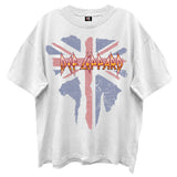 Def Leppard - British Flag Logo - White Enzyme Wash Retro Style  t-shirt