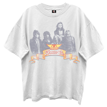Aerosmith - Dream On World Tour - White Enzyme Wash Retro Style  t-shirt