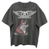 Aerosmith - Guitar Wings - Black Enzyme Wash Retro Style  t-shirt
