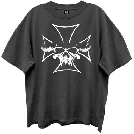 Danzig - Iron Cross - Black Enzyme Wash Retro Style  t-shirt