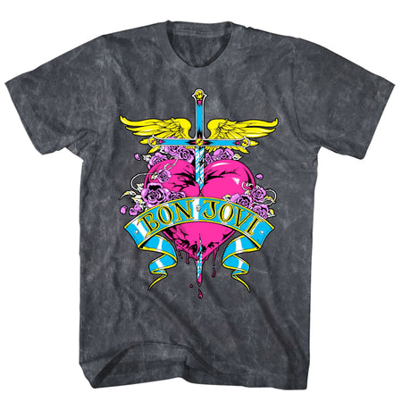 Bon Jovi - Heart Vintage - Black Mineral Dye Wash  t-shirt