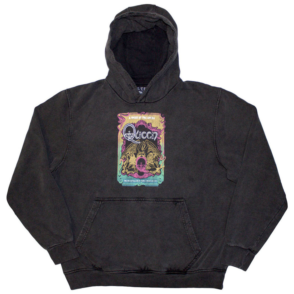 Queen - A Night At The Opera Tour '76 - Charcoal Grey Stone Wash  Hooded Sweatshirt