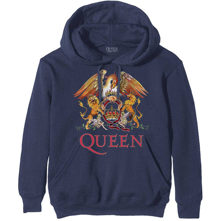 Queen -Classic Crest - Pullover Navy Blue Hooded Sweatshirt