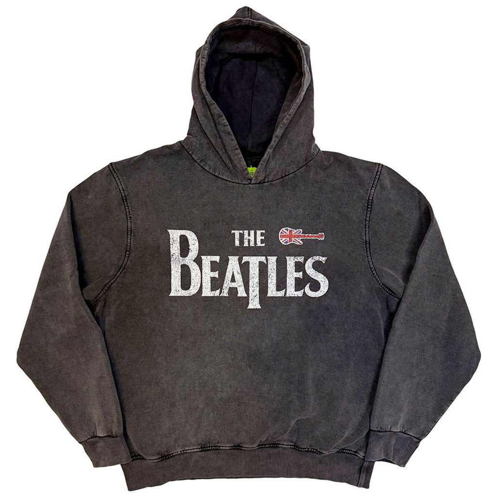 The Beatles - Guitar & Drop T - Charcoal Grey Stone Wash  Hooded Sweatshirt