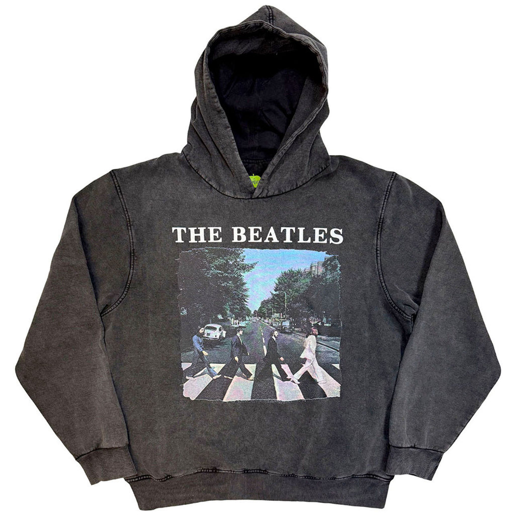 The Beatles - Abbey Road & Logo - Charcoal Grey Stone Wash  Hooded Sweatshirt