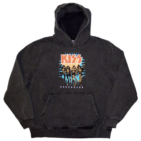 Kiss - Destroyer 3D - Charcoal Grey Stone Wash  Hooded Sweatshirt