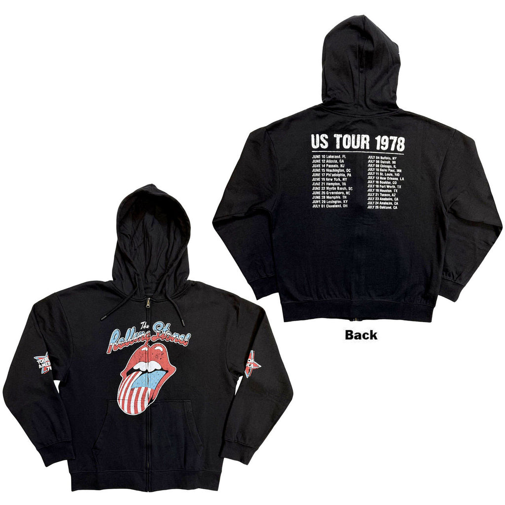 Rolling Stones - US Tour '78 - Black Zipped  Hooded Sweatshirt