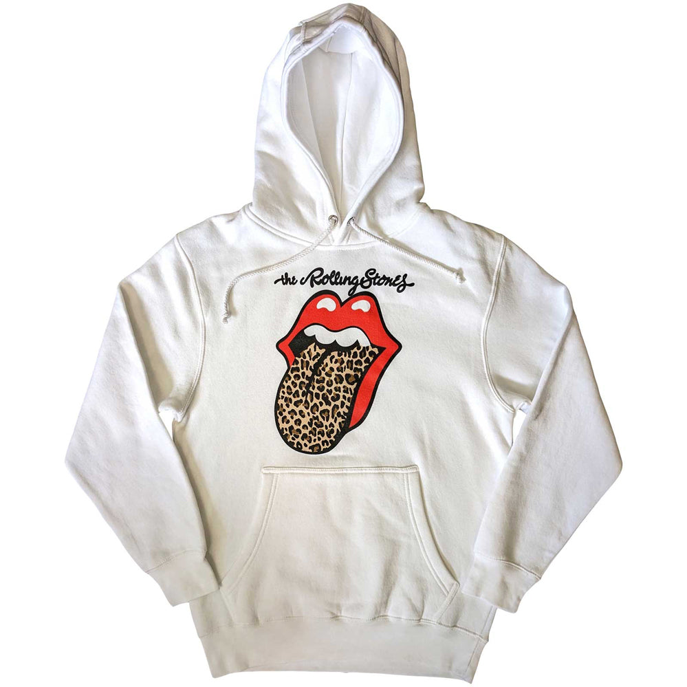 The Rolling Stones - Leopard Tongue - Pullover White Hooded Sweatshirt