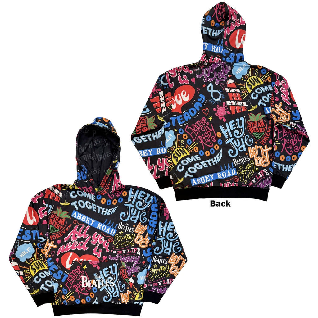 The Beatles - Song Titles - All Over Print - Black Hooded Sweatshirt