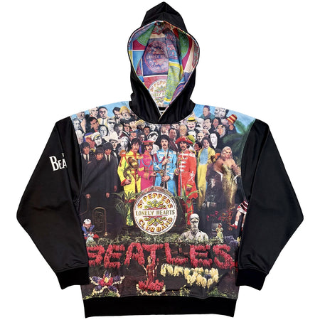 The Beatles - Sgt Pepper - All Over Print - Black Hooded Sweatshirt