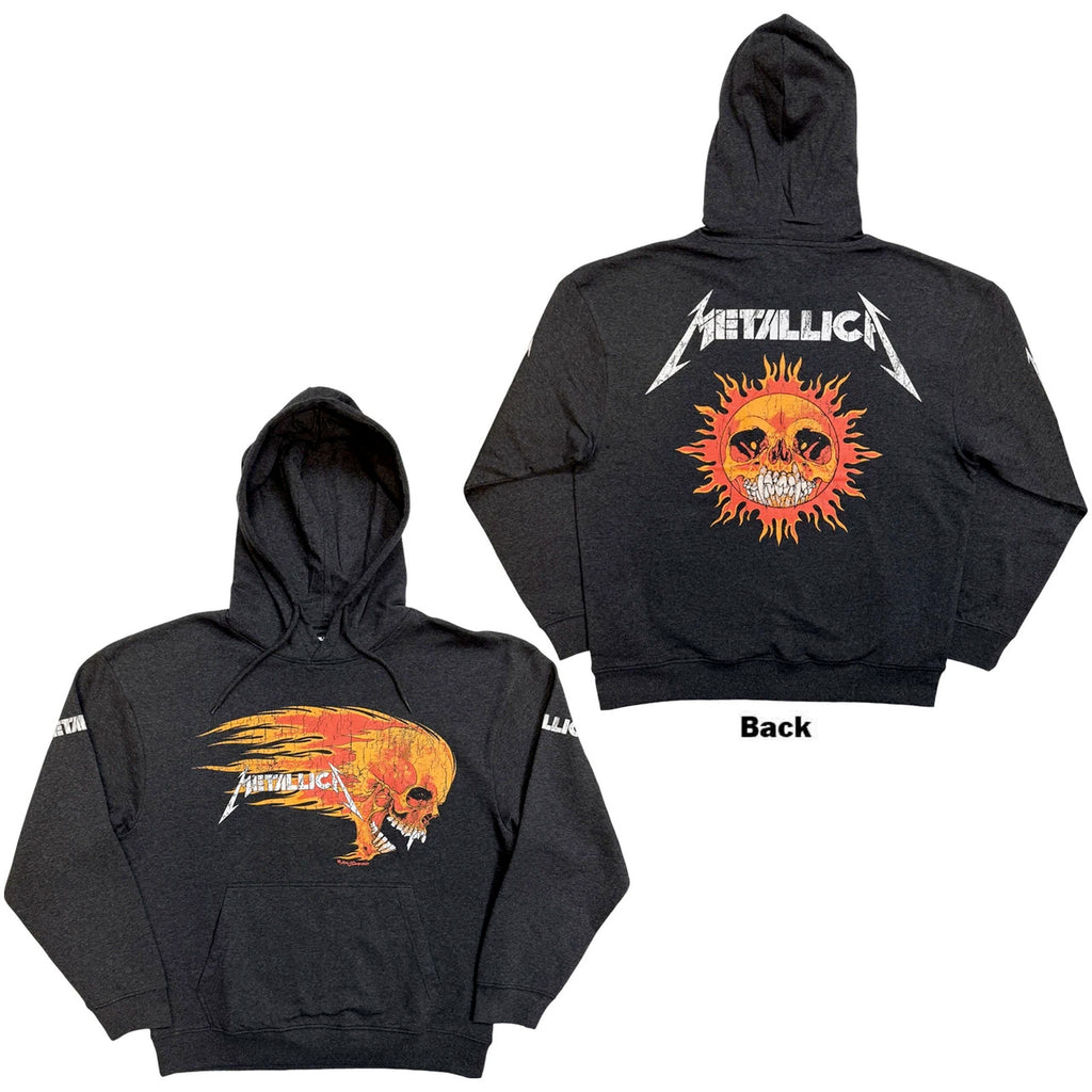 Metallica - Worn Pushead Flaming Skull - Charcoal Grey  Hooded Sweatshirt